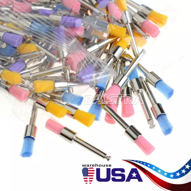 200Pcs Dental Flat Type Colorful Nylon Bowl Polishing Polisher Prophy Brush USA