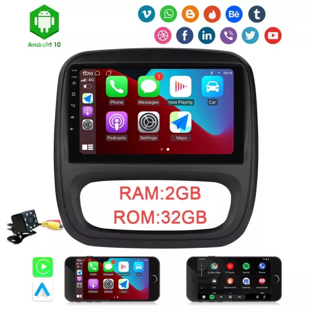 32GB Android 11 Autoradio GPS Navi WiFi DAB+ Kamera Für Renault Trafic 3 2014-19