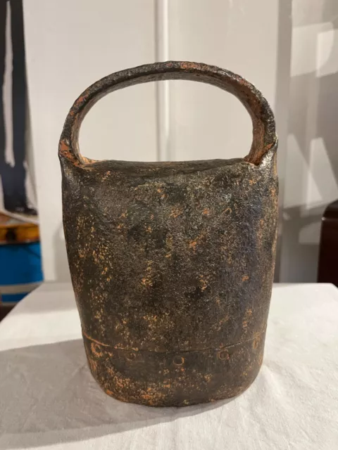 Antico Campanaccio  Fatto A Mano In Ferro Mucca Pascolo Vintage Arte Contadina