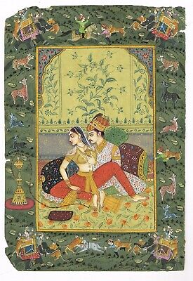Hand Painted Indian Miniature Painting Of Mughal Emperor And Empress Romance Art