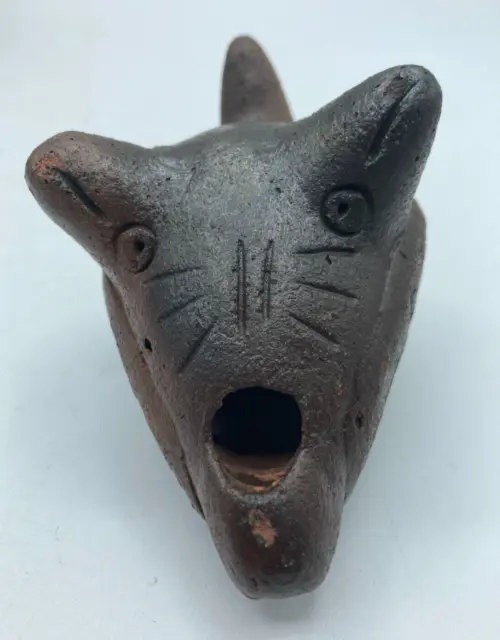 Pre Columbian Ocarina Five Face Anthropomorphic Zoomorphic Clay Pottery Flute