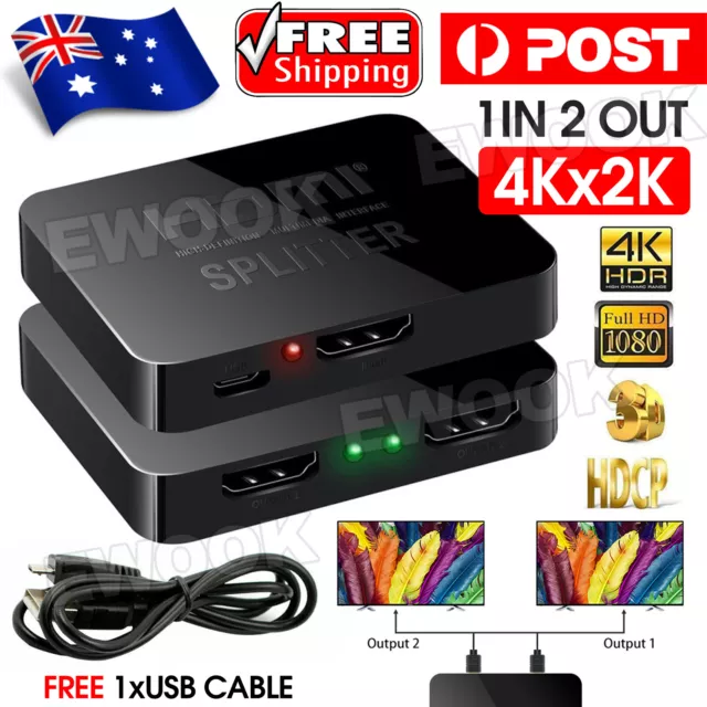 HDMI Splitter Amplifier 1 In 2 Out Video Duplicator 4K Full HD 3D Foxtel DVD