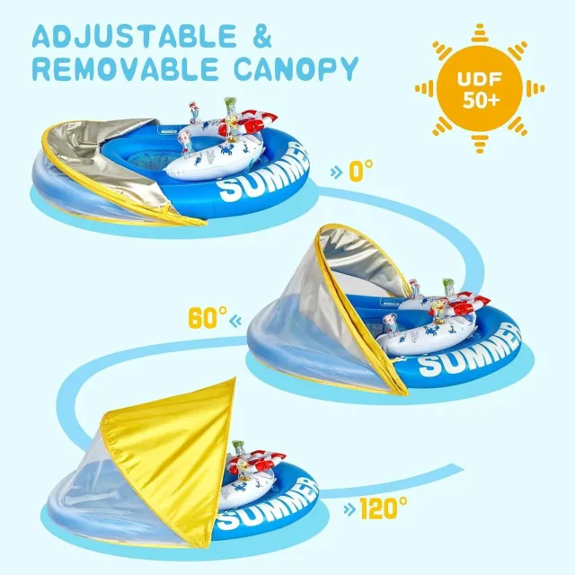 Baby Pool Float with Canopy, UPF50+ Sun Protection Inflatable Baby Float 2