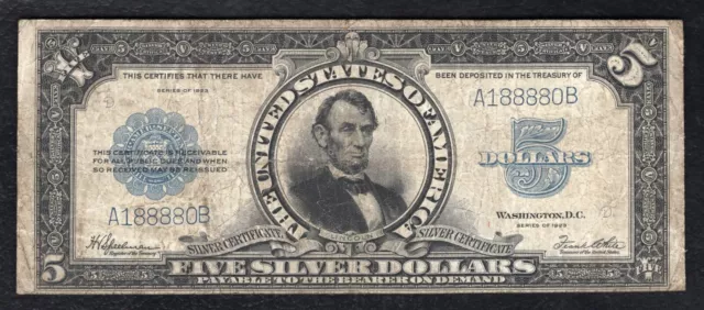 Fr. 282 1923 $5 Five Dollars “Porthole” Silver Certificate Currency Note Vf