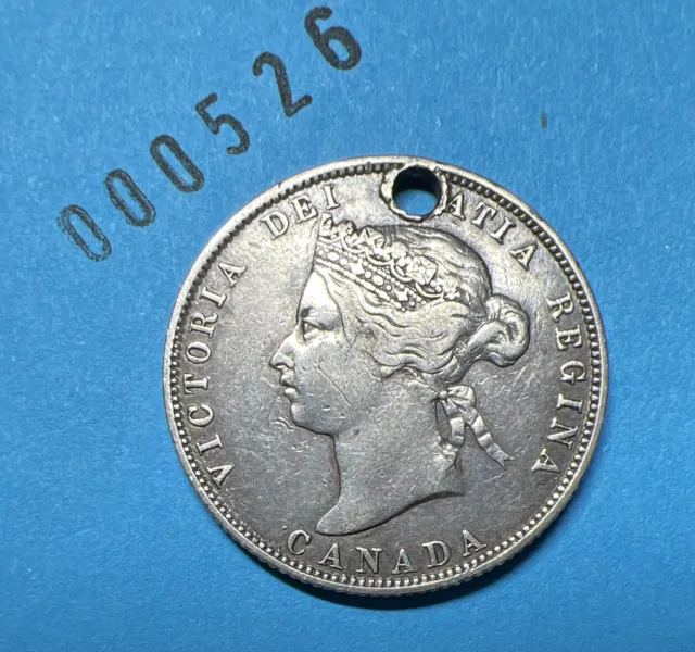 1872 H Canada Quarter 25 Cents Queen Victoria Silver Coin Hole