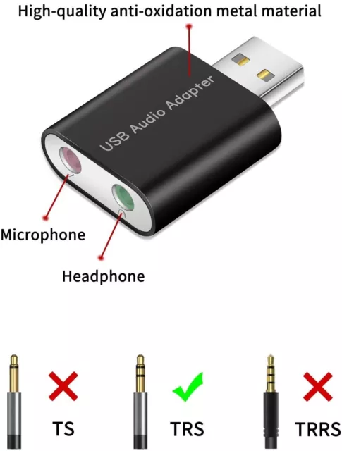 USB to Audio Mini Adapter Plug 3.5mm USB External StereoSound Splitter Converter