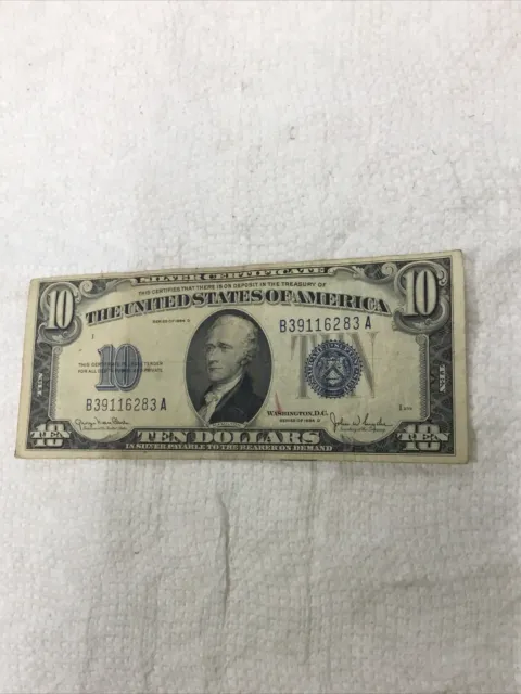 1934 D $10 Ten Dollar Silver Certificate Blue Seal Bill Note