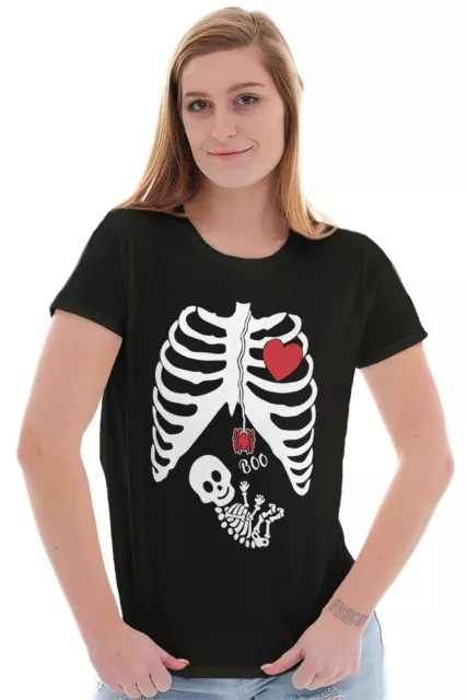 Funny Pregnant Halloween Cute Skeleton Baby Womens Short Sleeve Ladies T Shirt 3