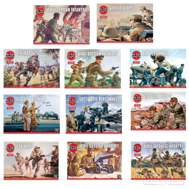 Airfix WW2 Figures 1:76 Model Kit 48 Army Soldiers British German US Infantry