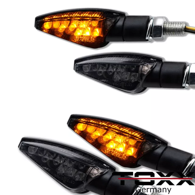 4x ToXx LED Motorrad Miniblinker Blinker egeprüft vorn hinten schwarz getönt 12V