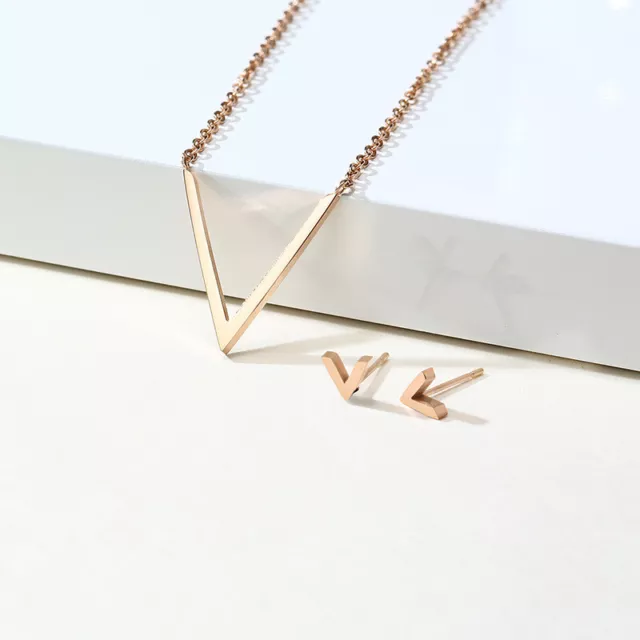 Simple Stainless Steel V-shaped Pendant Rose Gold Women's Necklace Jewelry Gift