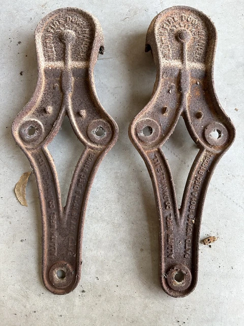 21" ANTIQUE FIRE DOOR HANGERS Vtg Industrial Allith Sliding Barn Roller Hardware