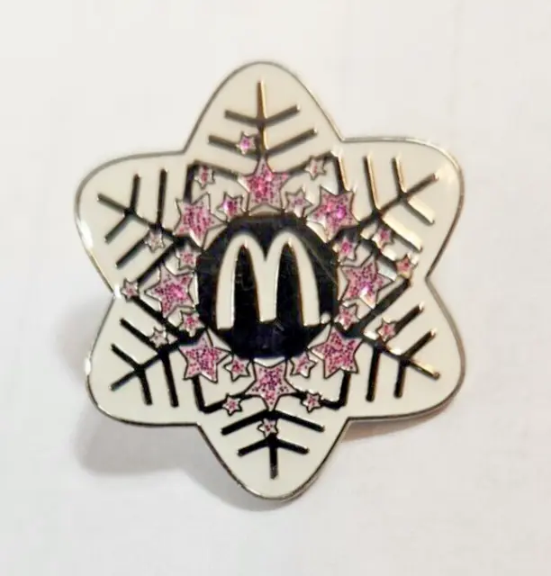 McDonalds Snowflake Lapel Pin Pink Star Rhinestone 2015 Collectors Micky Ds