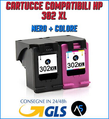 2 Cartucce Compatibili Per Hp Nero + Colore 302 Xl Officejet 3800 Deskjet 3600