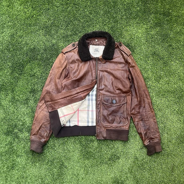 VINTAGE BURBERRY LONDON Brown Shearling Collar Leather Jacket EUR