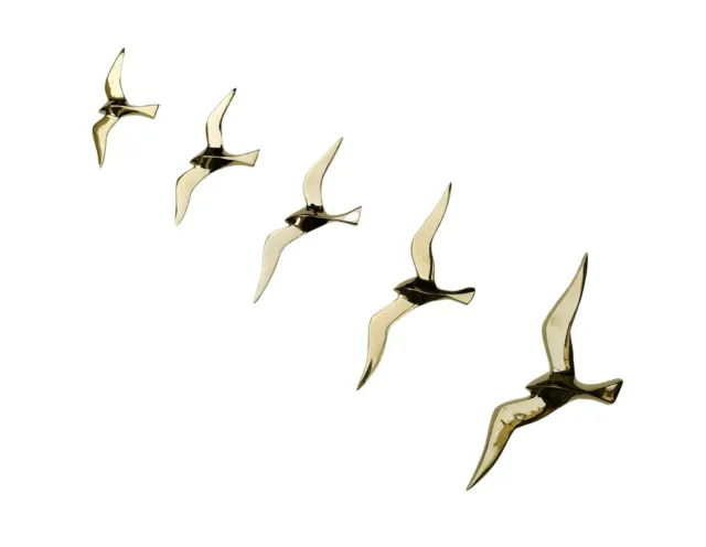 Decorative Brass Wall Mount Flying Seagull Birds Set of 5 Pcs -33,29,25,20,17 cm
