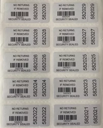 Tamper Proof Stickers 2-part Security Seal Void Barcoded Labels Tamper Evident