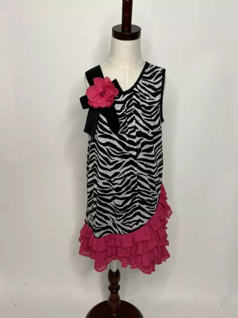 Rare Editions Girls Black and White Zebra Print Party Church Dress Size 6X 3