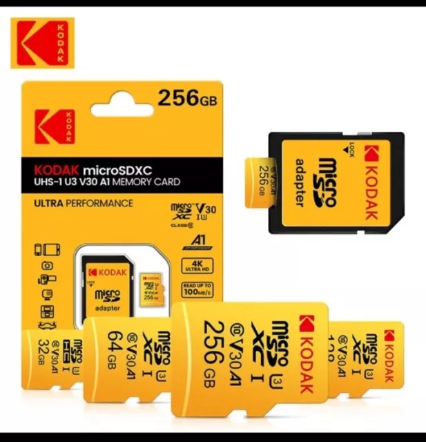 Kodak 256gb Micro SDXC Card. U3 V30 A1 SD CARD CLASS 10 UK NOT 32GB 64gb 128GB