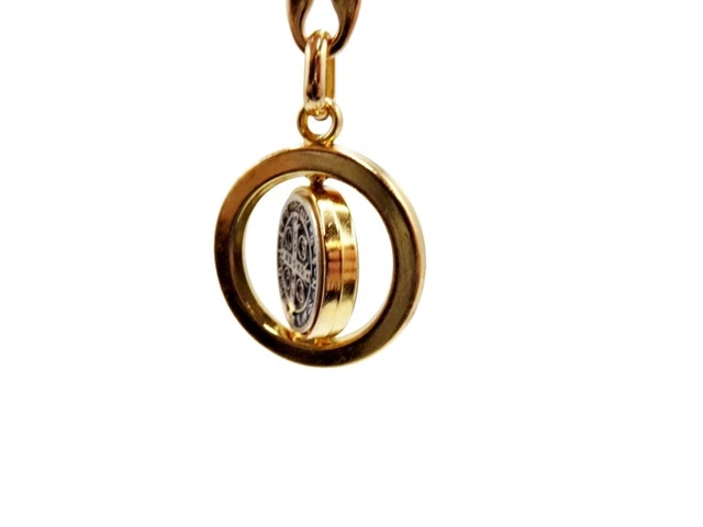 Two Toned Detailed St Saint Benedict Rotating Medal Keychain 2.75 Inch 3