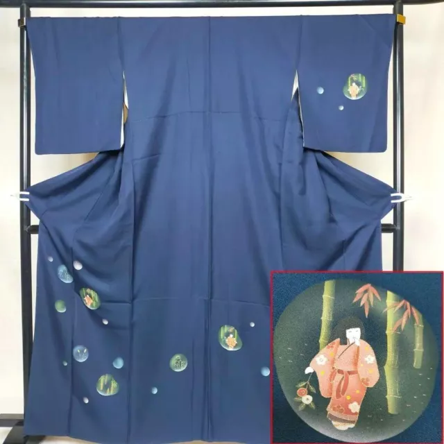 0453:Japanese Kimono  "TUKESAGE"  pure silk chirimen girl in bamboo forest