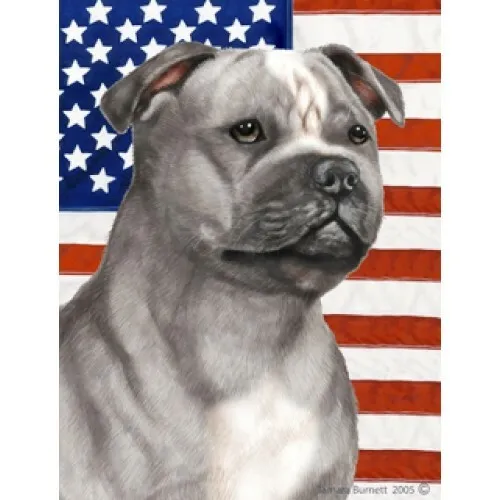 Patriotic (D2) House Flag - Blue and White Staffordshire Bull Terrier 32248