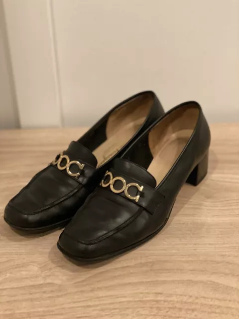 Salvatore Ferragamo Women’s Black Leather Loafers  Size 8.5