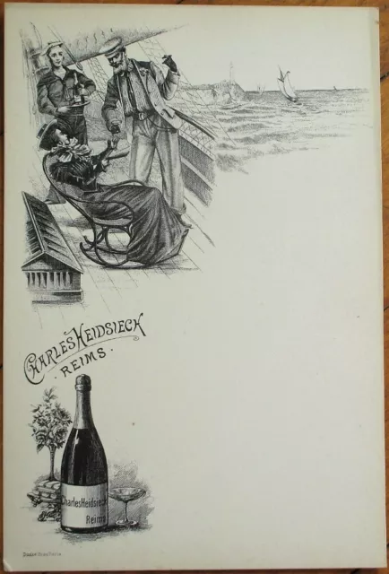 Champagne Charles Heidsieck 1900 French Advertising Menu: Nautical Scene