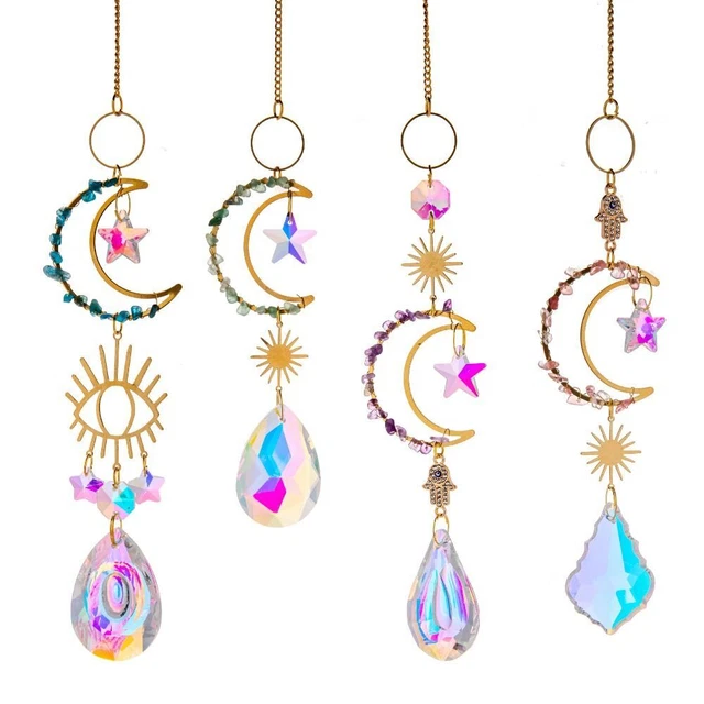 Colgante de prismas arco iris con forma de luna de cristal decoración para atrapas solares