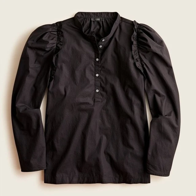 NWT Womens Size Small J. Crew Black Puff Sleeve Crisp Cotton Poplin Top
