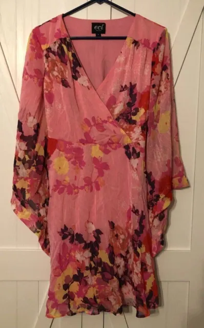 ECI New York Dress Womens Size 6 Floral Gauzy Lined Chiffon Polyester Pink