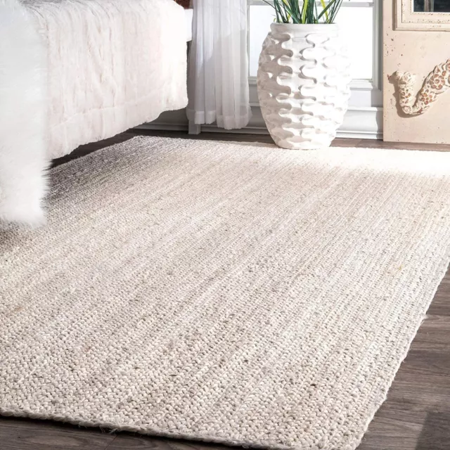 Rug 100% Natural Braided Jute White Rug Handmade Runner Rug Rustic Look Area Rug