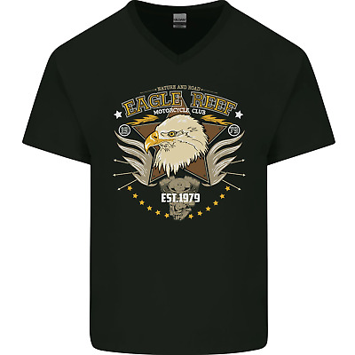 Eagle Reef Motorcycle Motorbike Biker Mens V-Neck Cotton T-Shirt