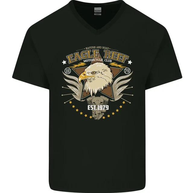 Maglietta da uomo Eagle Reef moto biker scollo a V cotone