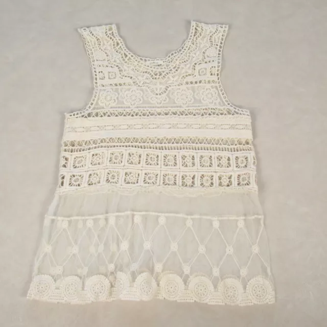 Crochet Tank Top Womens Large Beige Crochet Knitted Embroidered