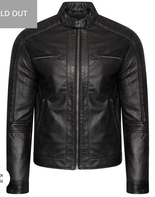 Barneys Mens Black Leather Bomber Jacket with Quilted Shoulder S rrp £395 NEW