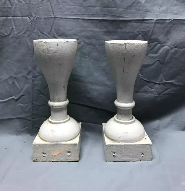 Pair 10" Turned Wood Shabby Balusters Thick Chunky Candle Holders VTG 1748-22B