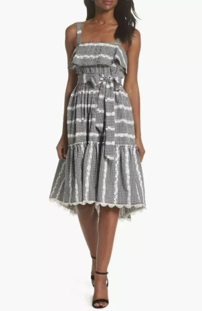 Adelyn Rae Belle Ruffle Lace Gingham Midi Dress Size S