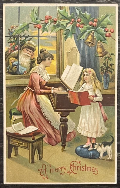 1910's A Merry Christmas Santa Claus In Brown Robe/Coat Vintage Postcard