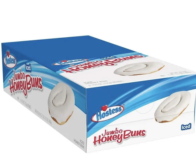 HOSTESS JUMBO ICED Honey Buns, 6 individually Wrapped Buns 4.75 oz 23.