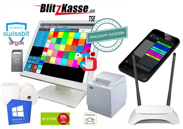BlitzKasse Gastro Touch-Kassensystem 10 Zoll – Kellnerkasse TSE-konform, Inkl. Software