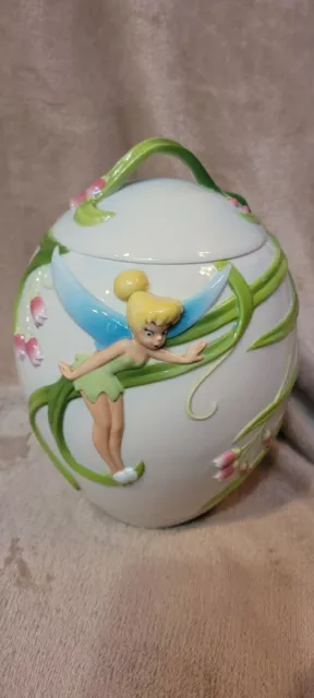 Disney's Tinkerbell 2D Oval White Cookie Jar w Figural design & Vines with box