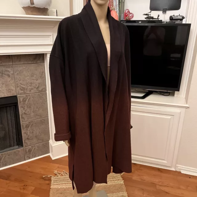 NWT Eileen Fisher Brownstone Ombre Boiled Wool High Collar Coat Size M MSRP$478