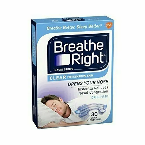 1 Pack Breathe Right Nasal Strips For Sensitive Skin 30 Large Clear Strips
