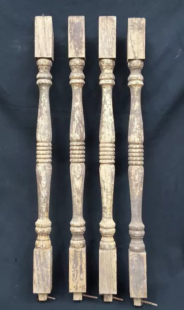 Architectural Salvage 4 Wooden Spindles Balusters Double Collars & Spiral Center