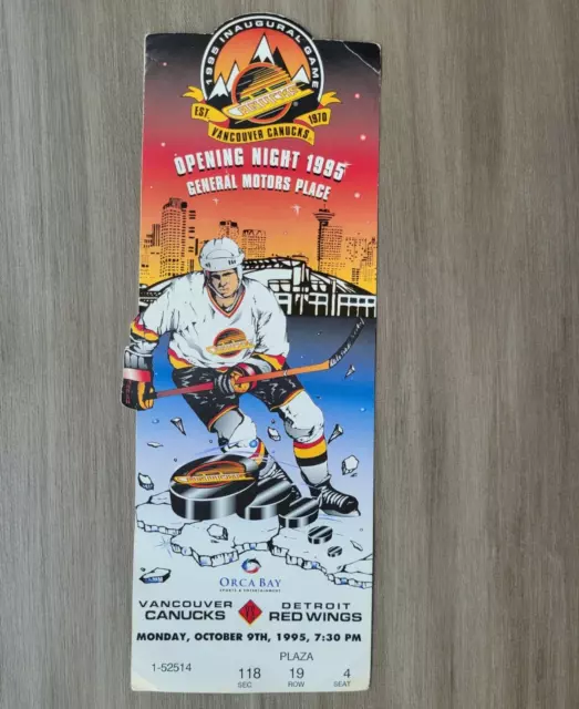 Detroit Red Wings at Vancouver Canucks Ticket Oct. 9 1995 GM Place Opening Night