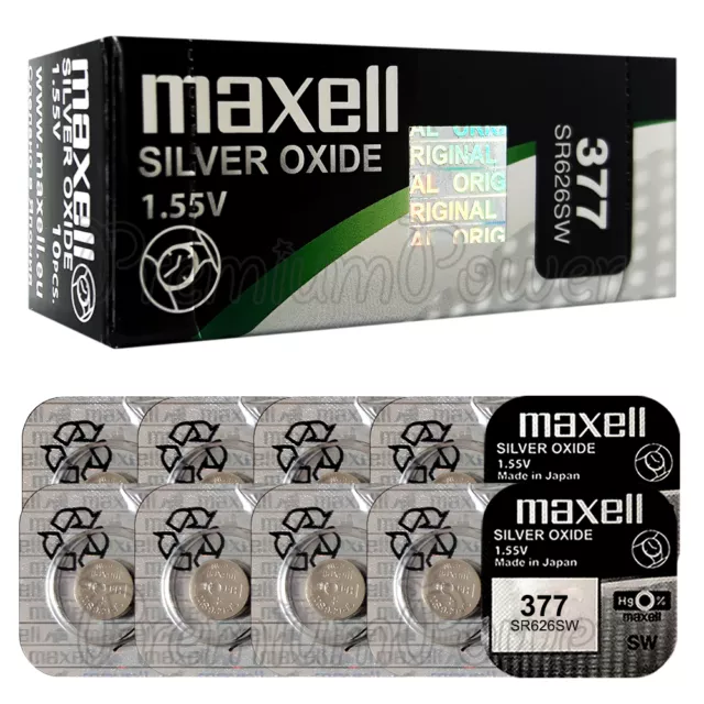 Maxell SR626SW 377 Silver Oxide Watch Battery, 2 Pack of 5 Batteries 