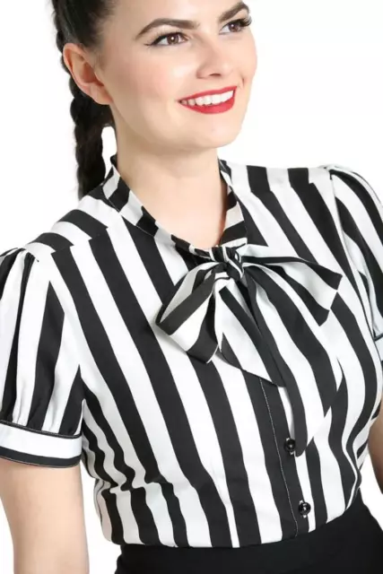 Gothic Fitted Black and White Striped Shirt - Ladies Short Sleeve Sexy Workwear 3