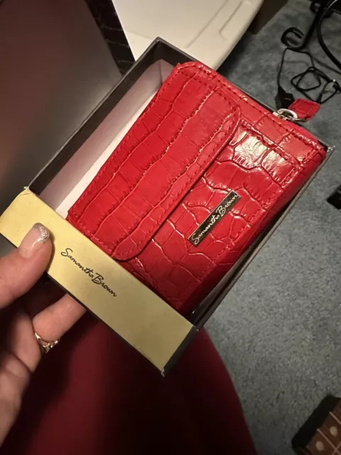 Samantha Brown Signed Red Leather Croc Embossed/Clutch/Strap/Box/NEW