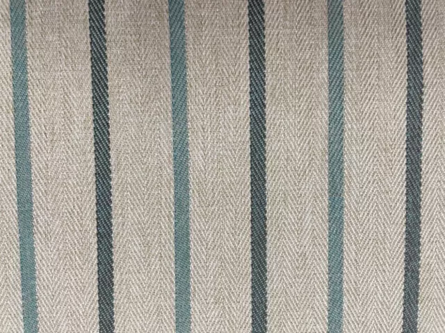 Chivas Oatmeal /Teal Stripe Roman Blind Upholstery Curtain  Sewing Fabric